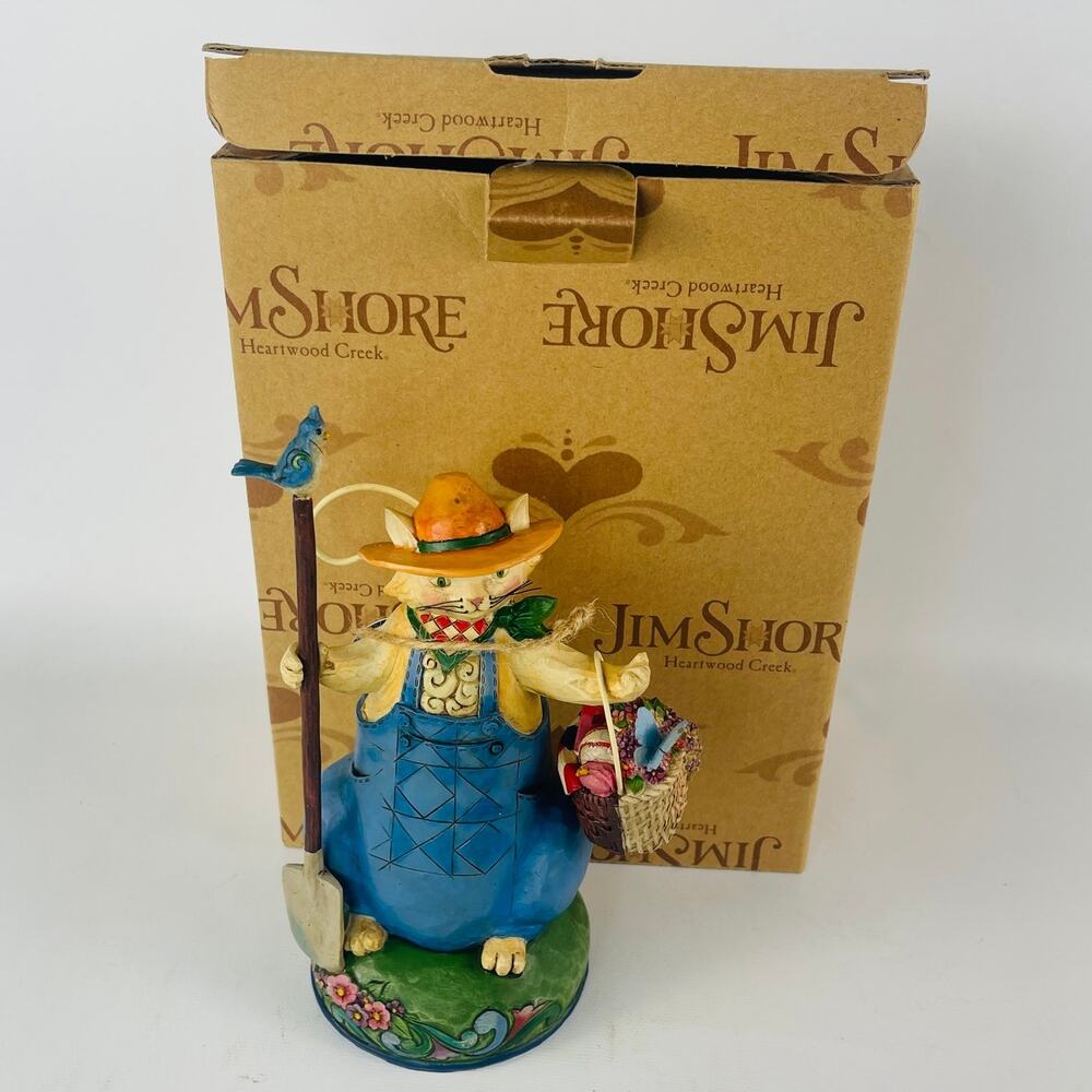 Jim Shore Spring Ahead to Summer Fun Spring/Summer Cat Reversable Basket 7” Box